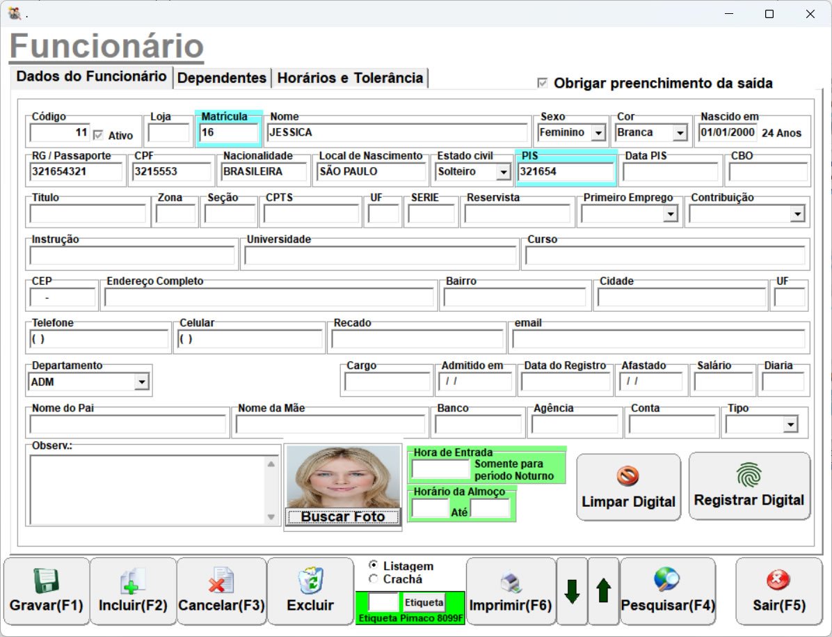 SISTEMA DESCOMPLICADO TELA CADASTRO FUNCIONARIO