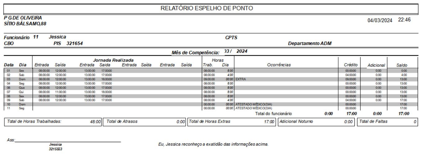 SISTEMA DESCOMPLICADO TELA RELATORIO ESPELHO DE PONTO