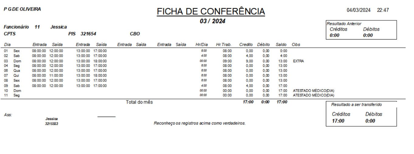 SISTEMA DESCOMPLICADO TELA RELATORIO FICHA CONFERÊNCIA PONTO